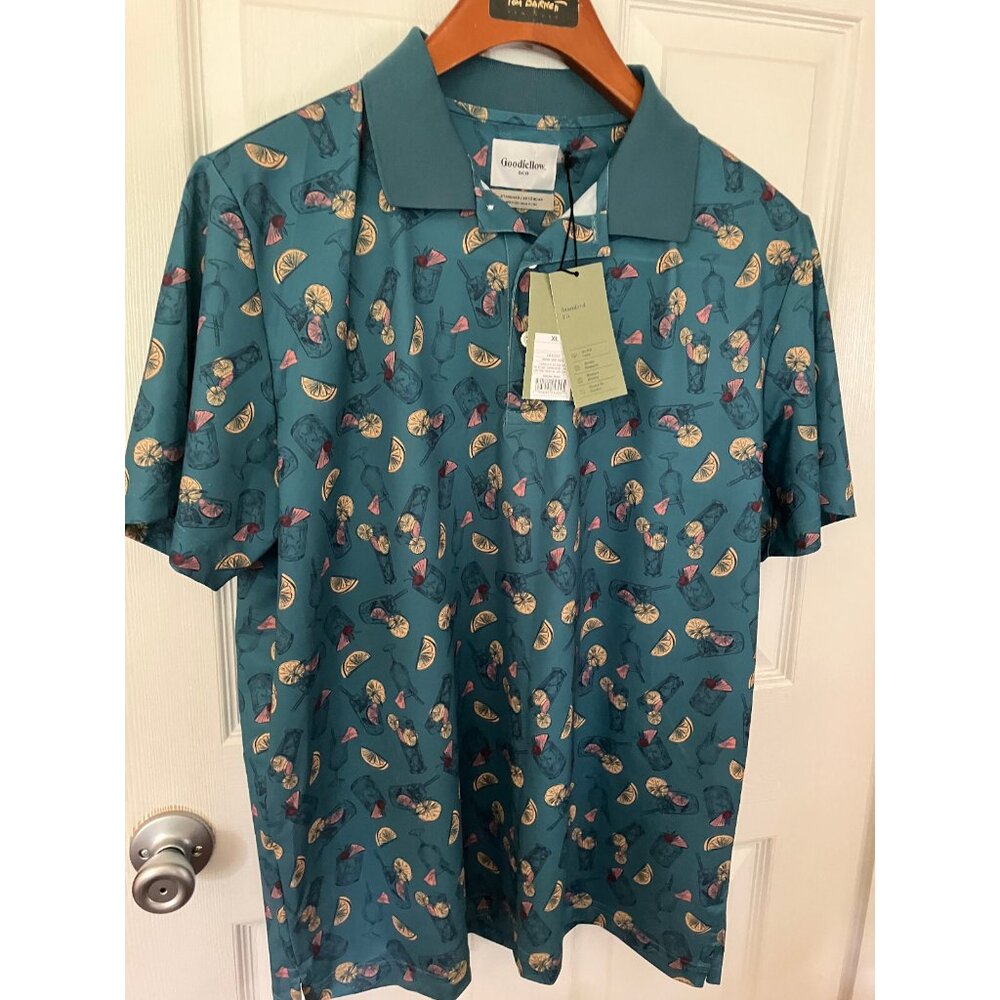 Goodfellow & Co POLO 3 Button Collar Golf Drinks Lemon Vacation Polo Shirt XL